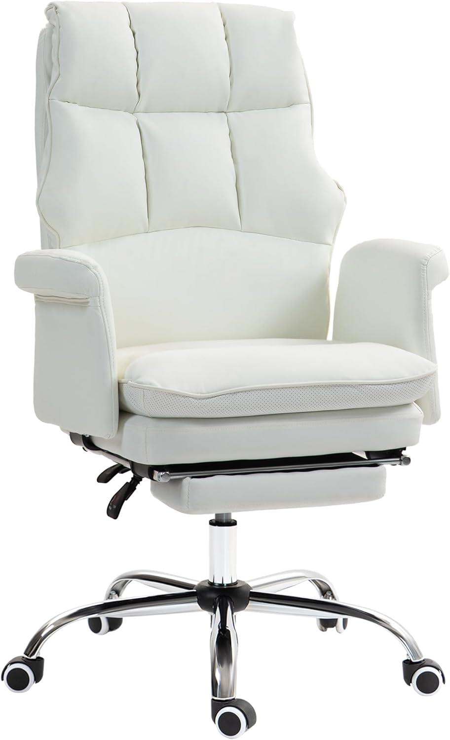 Executive Office Chair, PU Leather Ergonomic Office Desk Chair with Footrest, Reclining and Swivel Chair, White