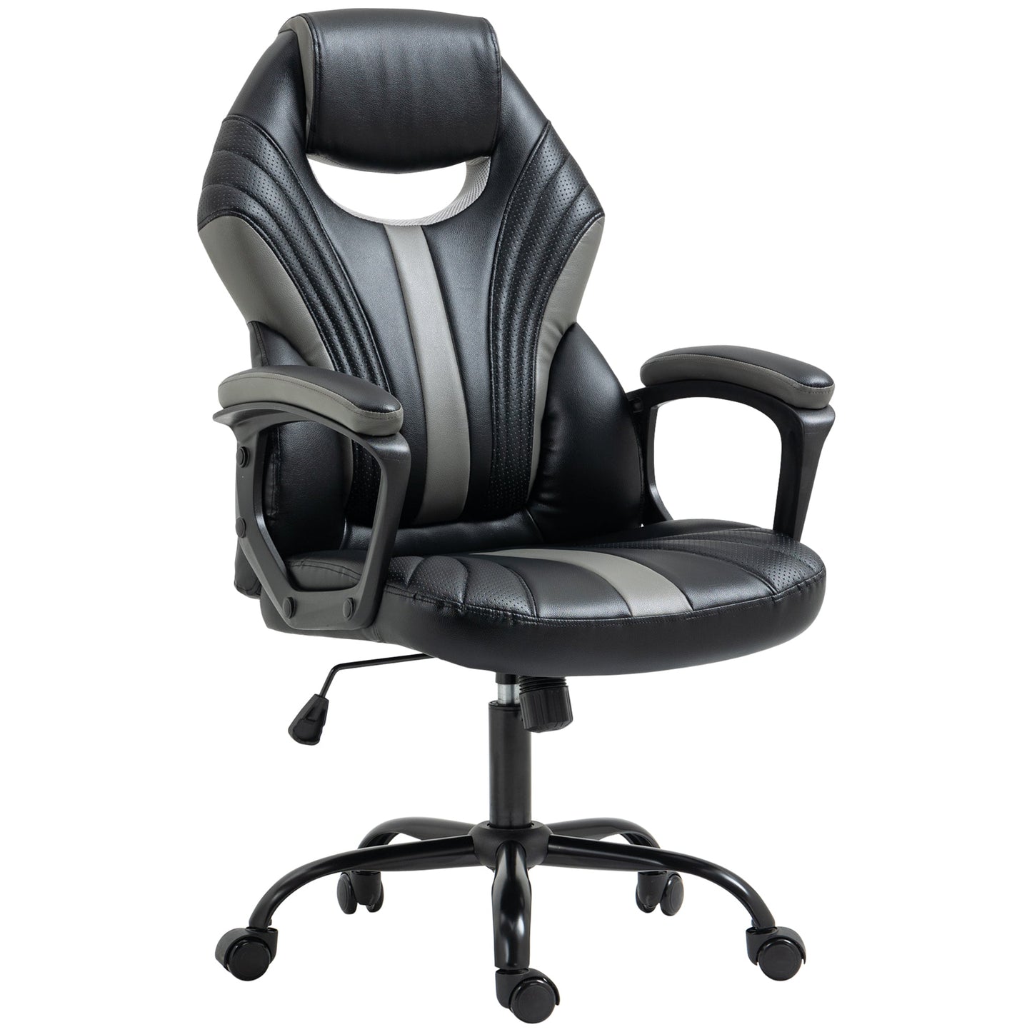 HomeProvisions™ Racing Gaming Chair, Home Office Computer Desk Chair, Faux Leather Gamer Chair with Swivel Wheels, Black Grey