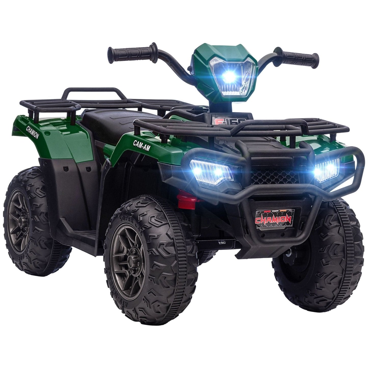 PlayPatch™ 12V Kids Quad Bike with Forward Reverse Functions, Electric Ride On ATV with Music, LED Headlights, for Ages 3-5 Years - Green
