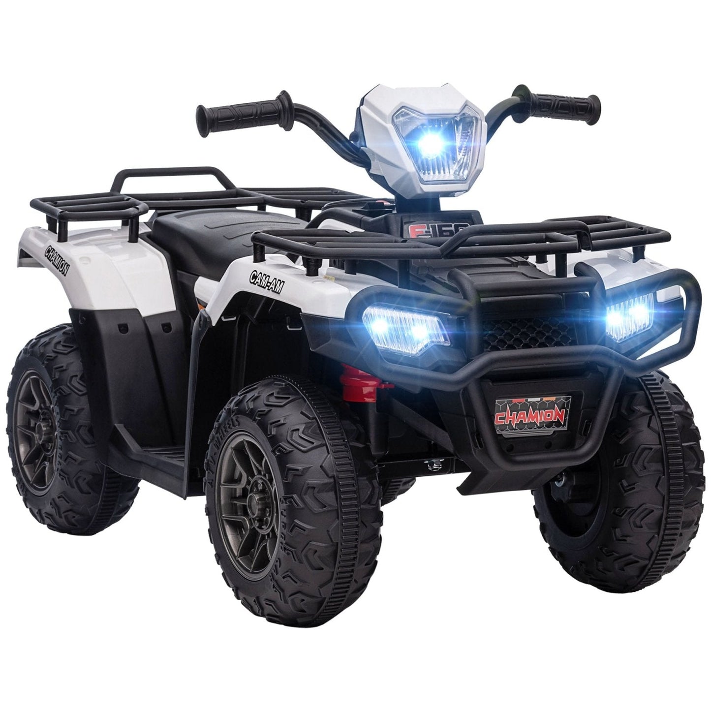 PlayPatch™ 12V Kids Quad Bike with Forward Reverse Functions, Electric Ride On ATV with Music, LED Headlights, for Ages 3-5 Years - White