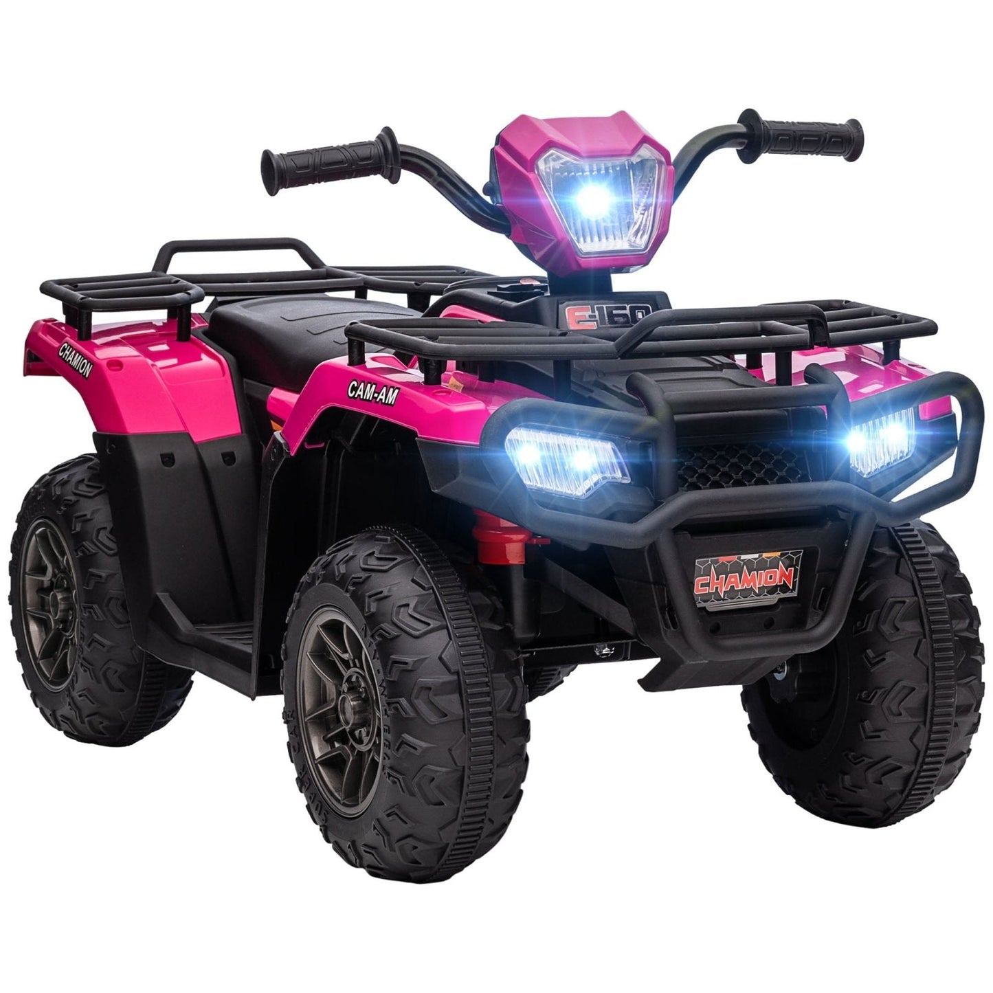 PlayPatch™ 12V Kids Quad Bike with Forward Reverse Functions, Ride On ATV with Music, LED Headlights, for Ages 3-5 Years - Pink