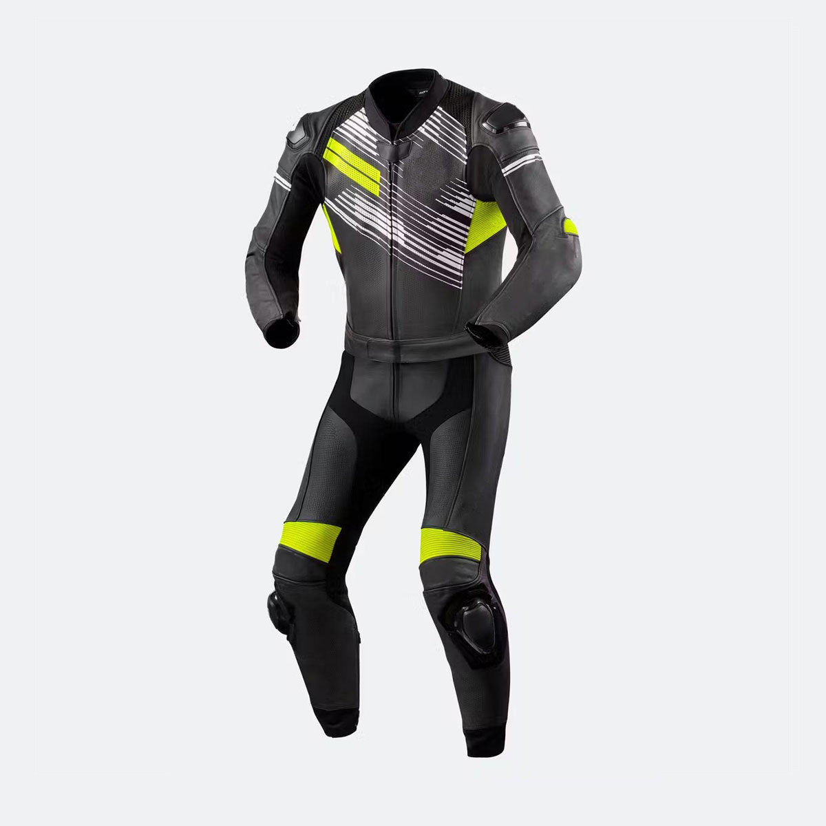 NeonFlash Black Leather Biker Suit