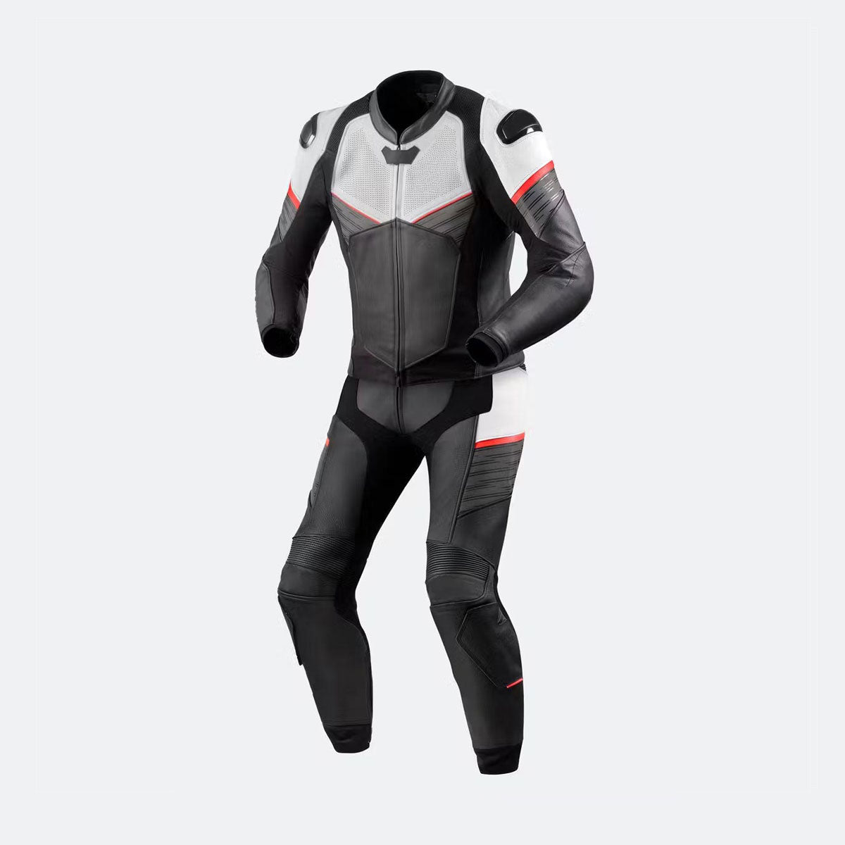 FlashStrike Black & White Leather Biker Suit