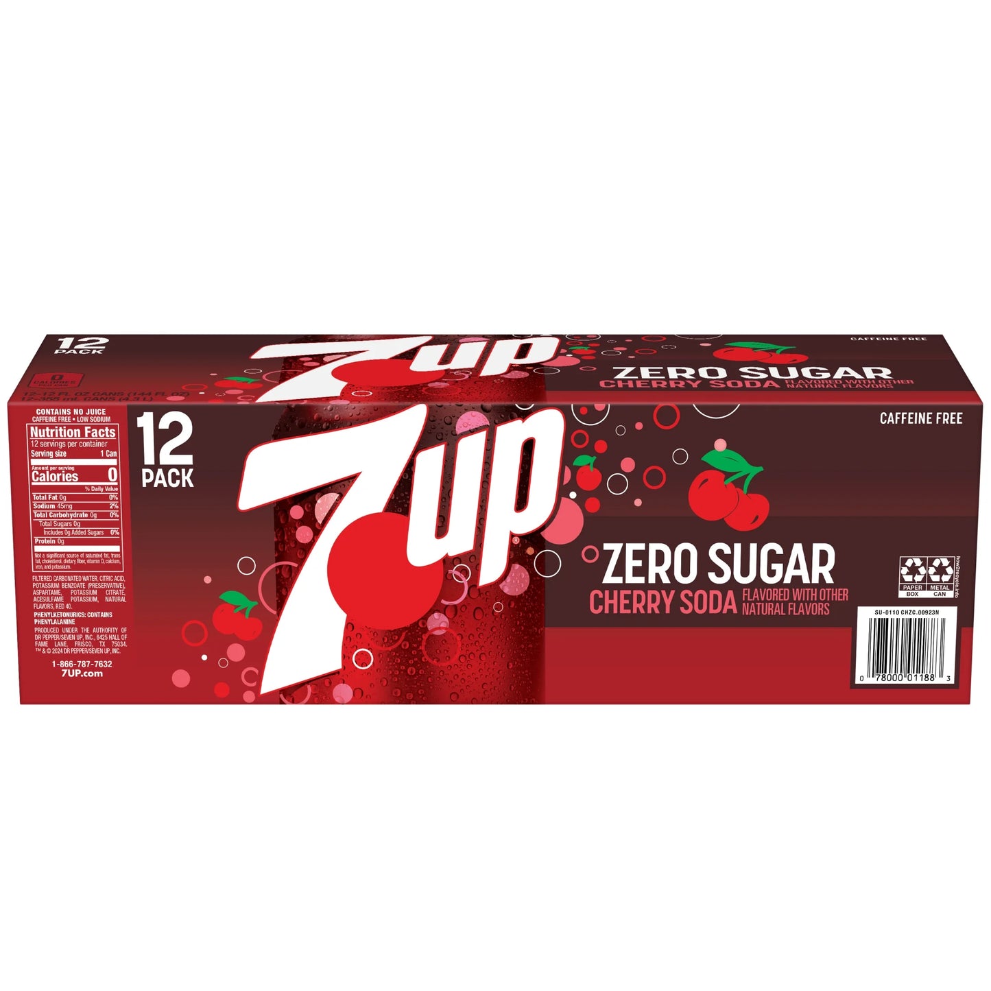 Caffeine Free Zero Sugar Cherry Soda Pop, 12 Fl Oz, 12 Pack Cans