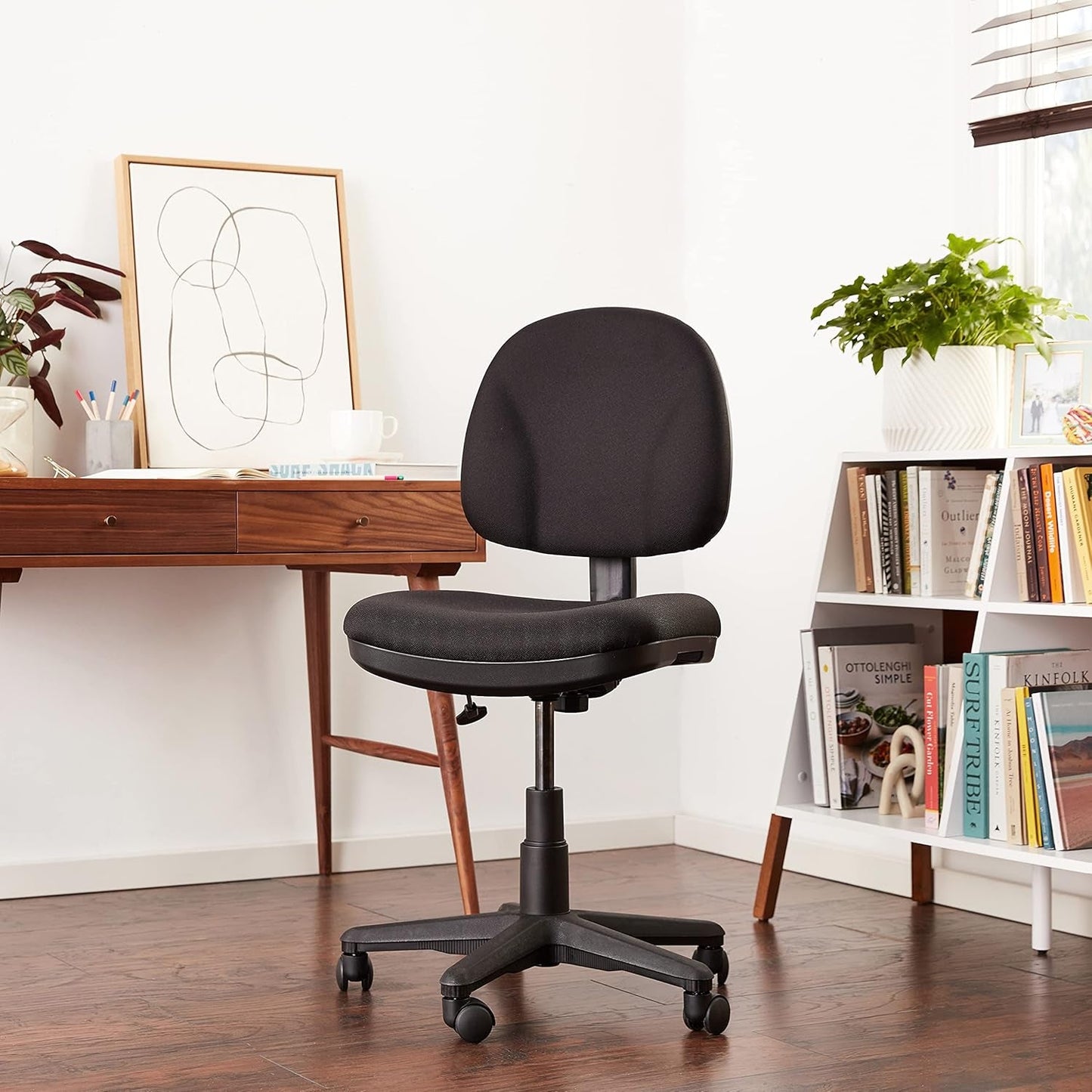 Office Star Pneumatic Sculptured Office Task Chair with Thick Padded Seat and Built-In Lumbar Support, Black