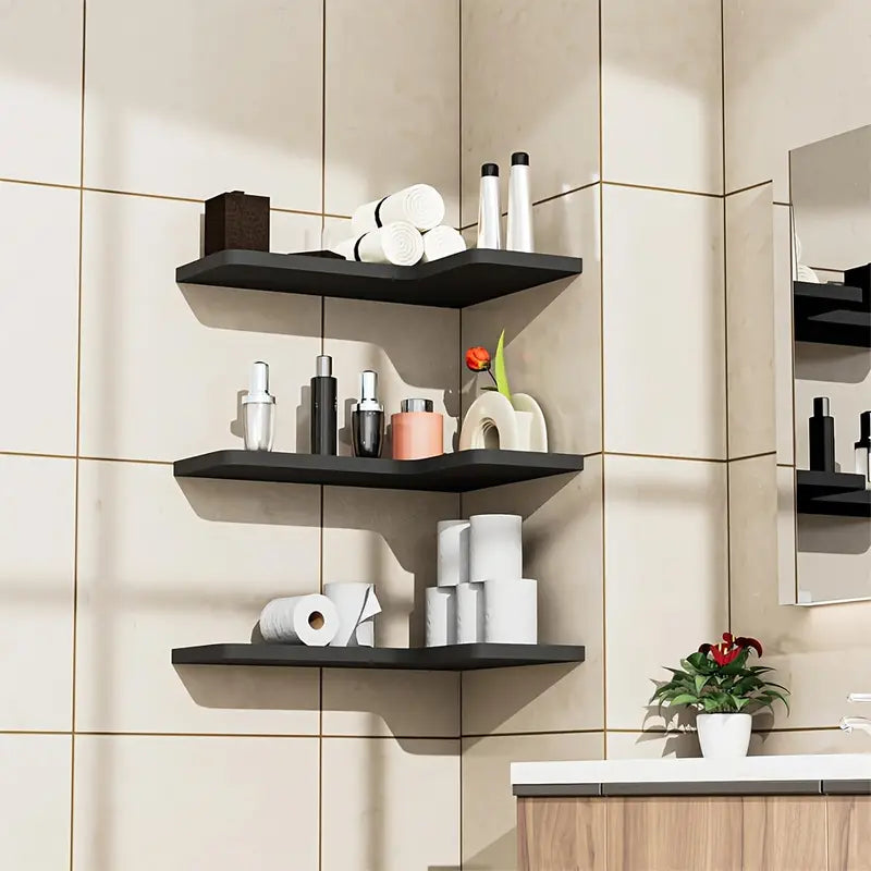 Contemporary Black Corner Floating Shelves - Set of 3-4