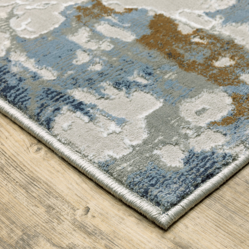 10' X 13' Grey Blue Navy Ivory And Brown Abstract Power Loom Stain Resistant Area Rug-4