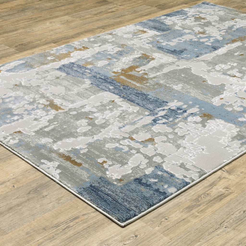 10' X 13' Grey Blue Navy Ivory And Brown Abstract Power Loom Stain Resistant Area Rug-5
