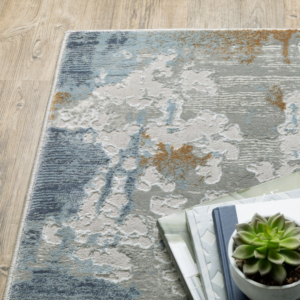10' X 13' Grey Blue Navy Ivory And Brown Abstract Power Loom Stain Resistant Area Rug-6