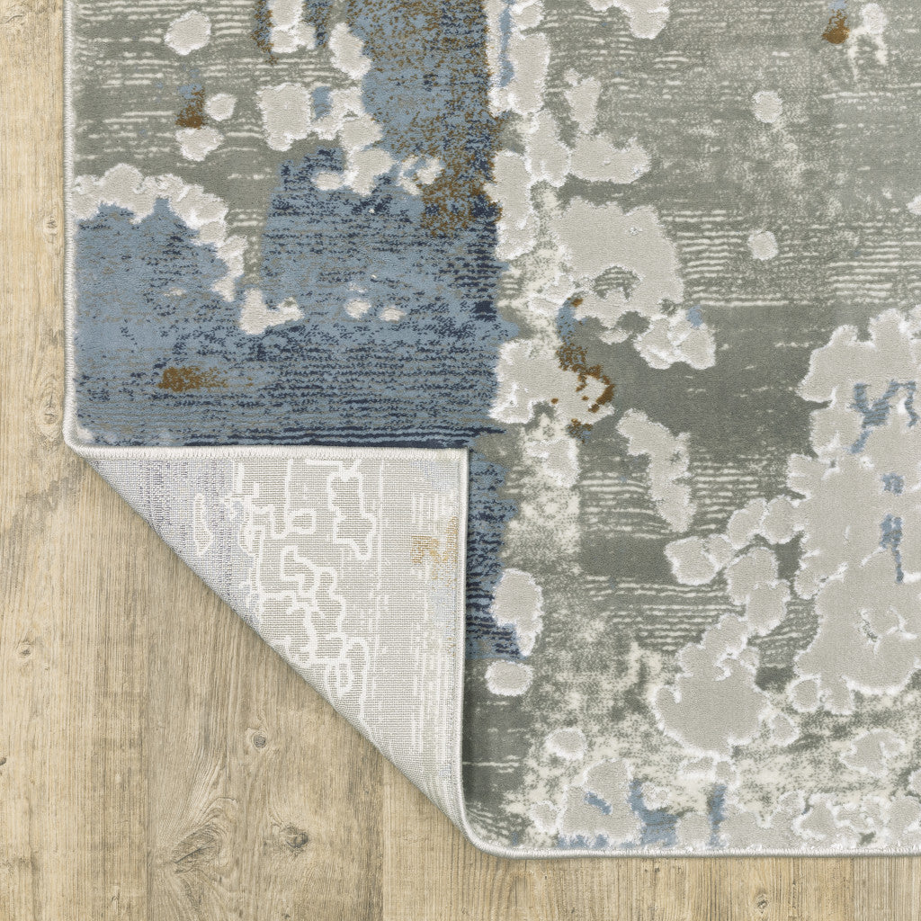 10' X 13' Grey Blue Navy Ivory And Brown Abstract Power Loom Stain Resistant Area Rug-7