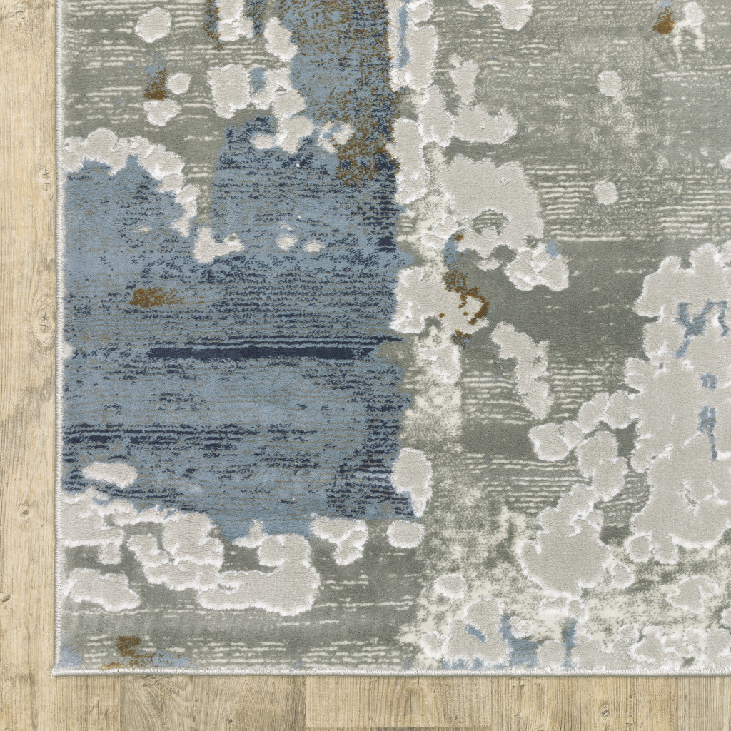 10' X 13' Grey Blue Navy Ivory And Brown Abstract Power Loom Stain Resistant Area Rug-3