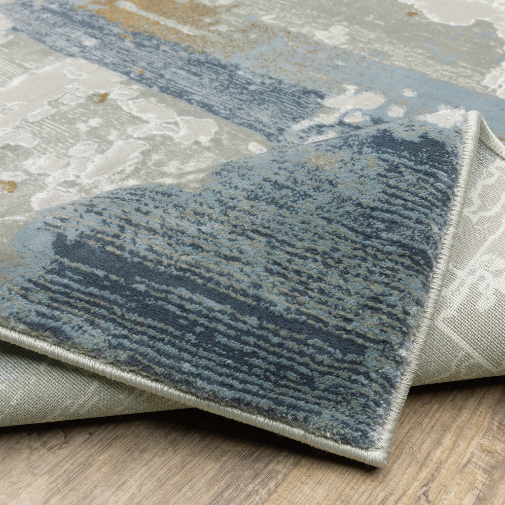 10' X 13' Grey Blue Navy Ivory And Brown Abstract Power Loom Stain Resistant Area Rug-8