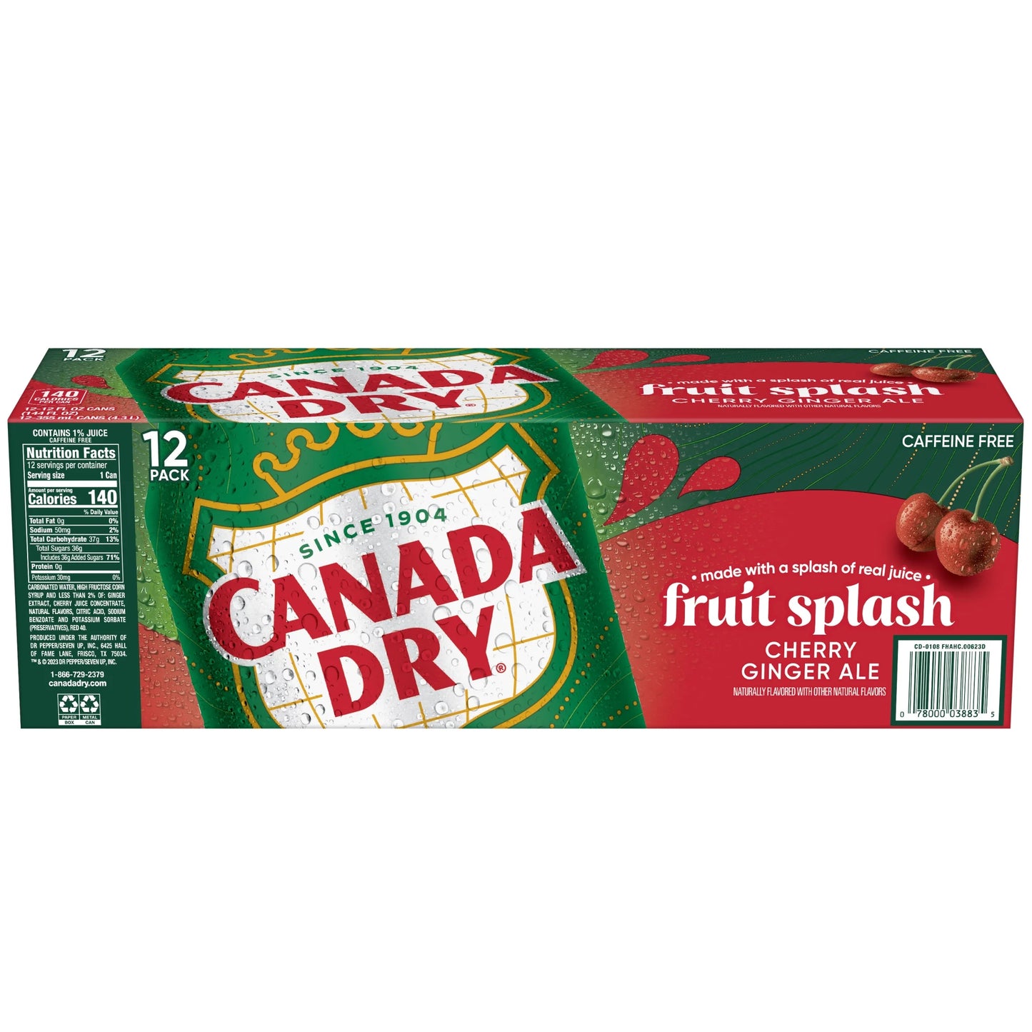 Caffeine Free Fruit Splash Cherry Ginger Ale Soda Pop, 12 Fl Oz, 12 Pack Cans