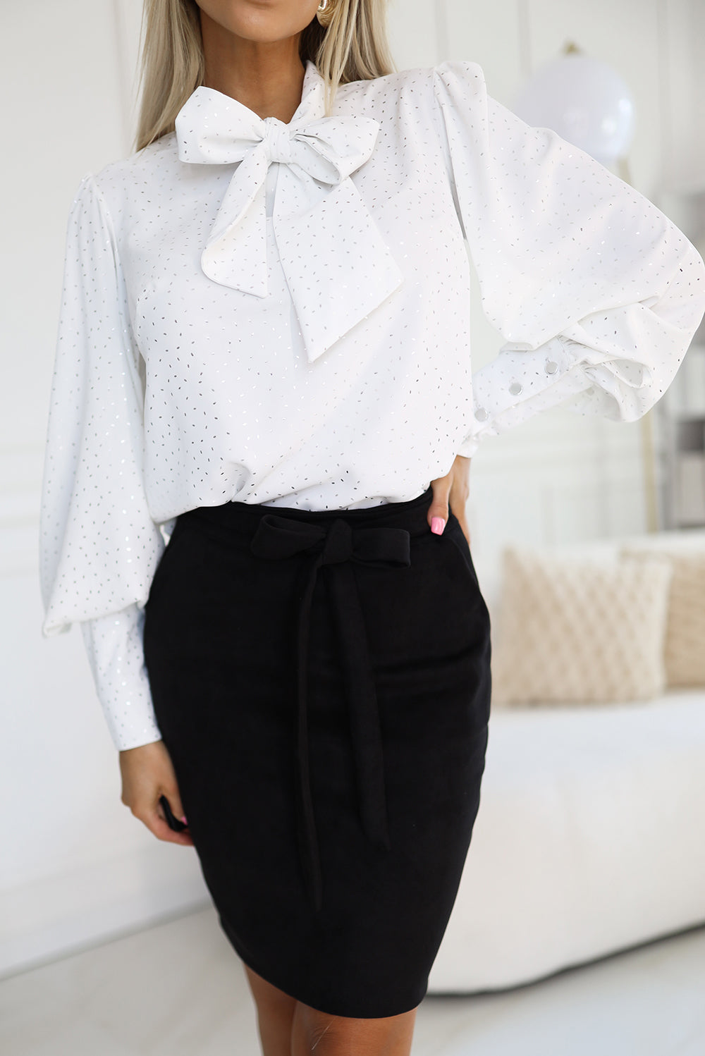 Numoco Basic 569-2 Suede Skirt with Tie - black-6