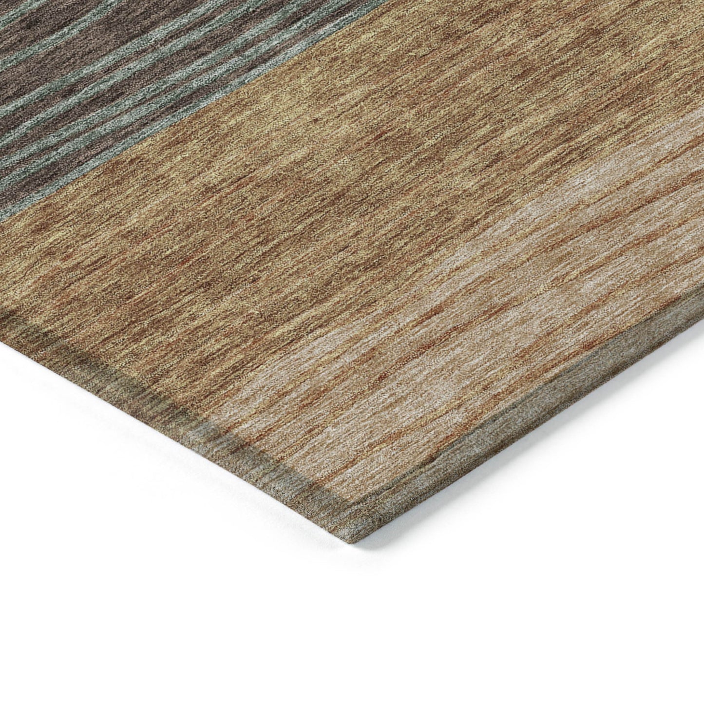 9' X 12' Terra Cotta Copper And Beige Striped Washable Indoor Outdoor Area Rug-3