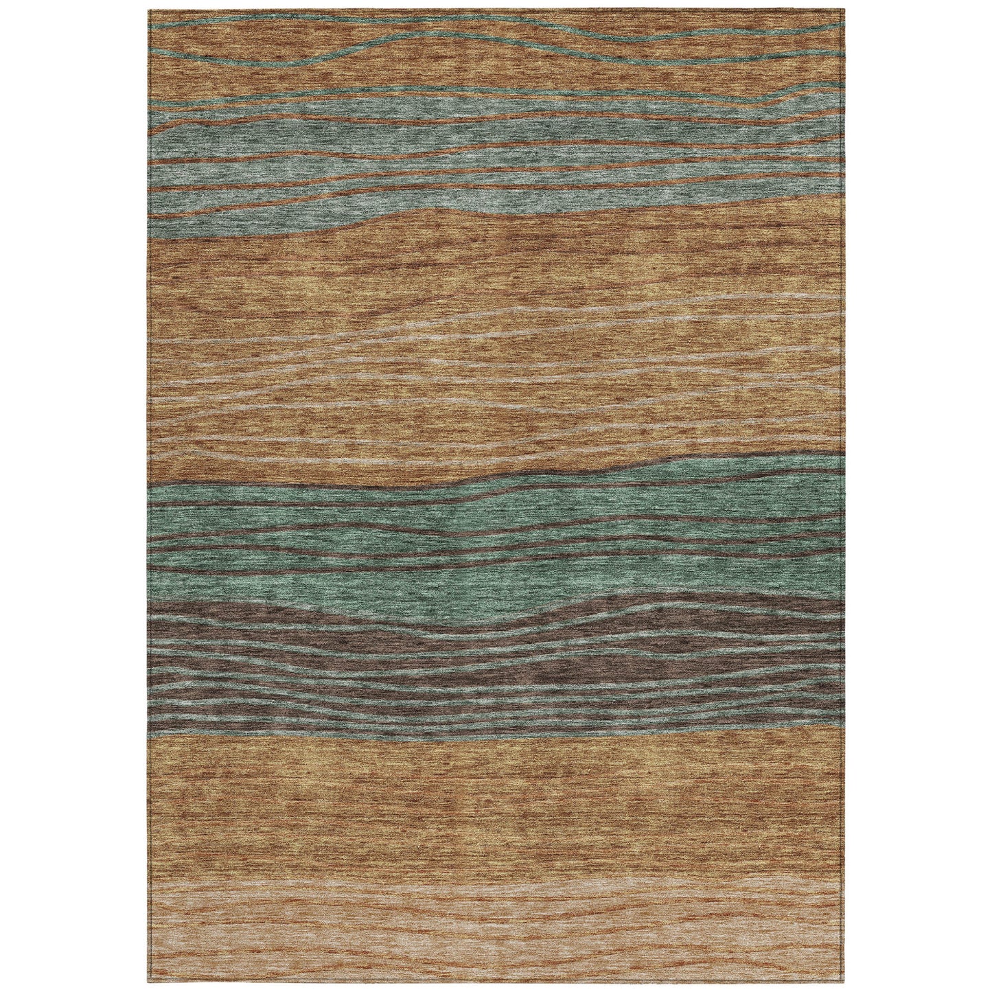9' X 12' Terra Cotta Copper And Beige Striped Washable Indoor Outdoor Area Rug-4