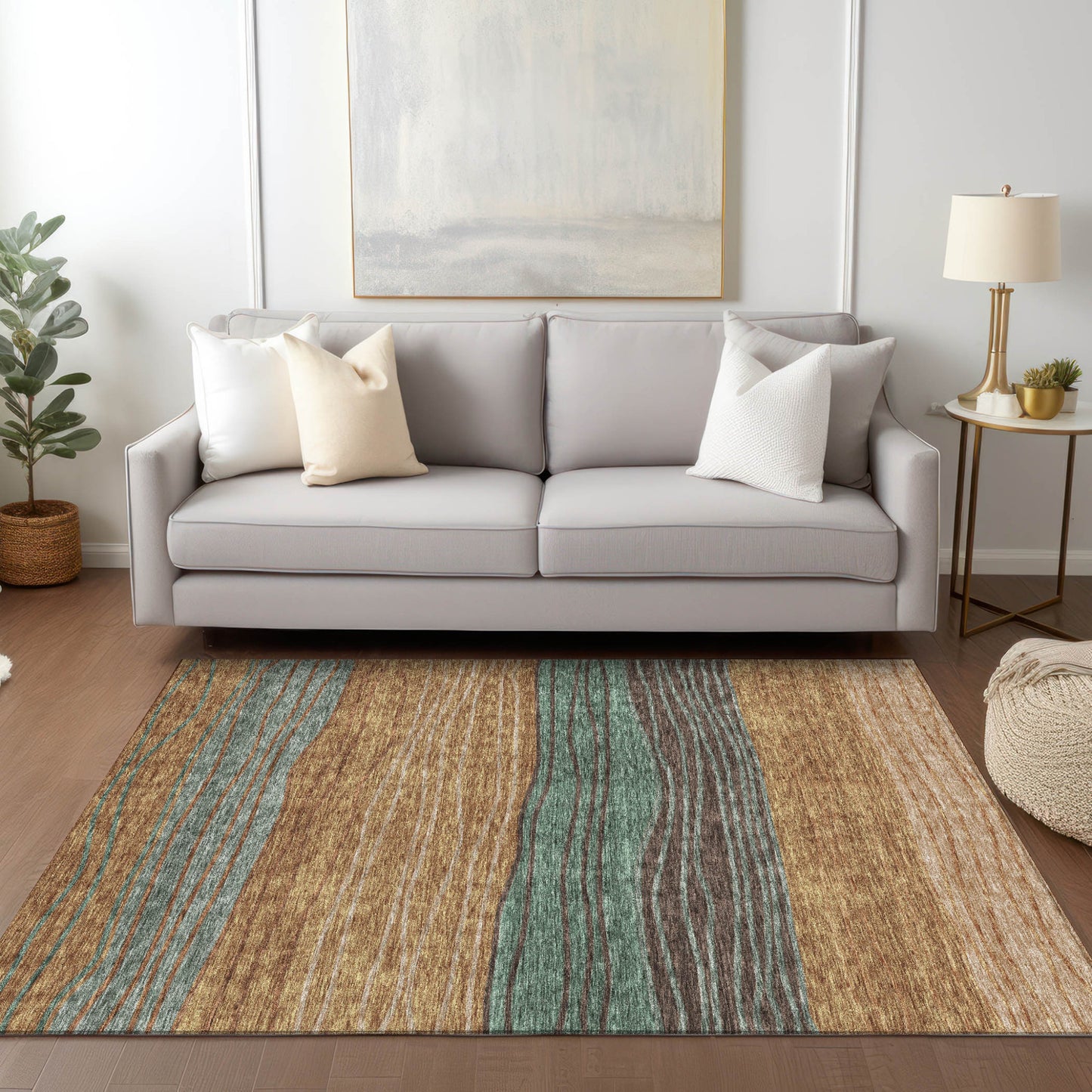 9' X 12' Terra Cotta Copper And Beige Striped Washable Indoor Outdoor Area Rug-7