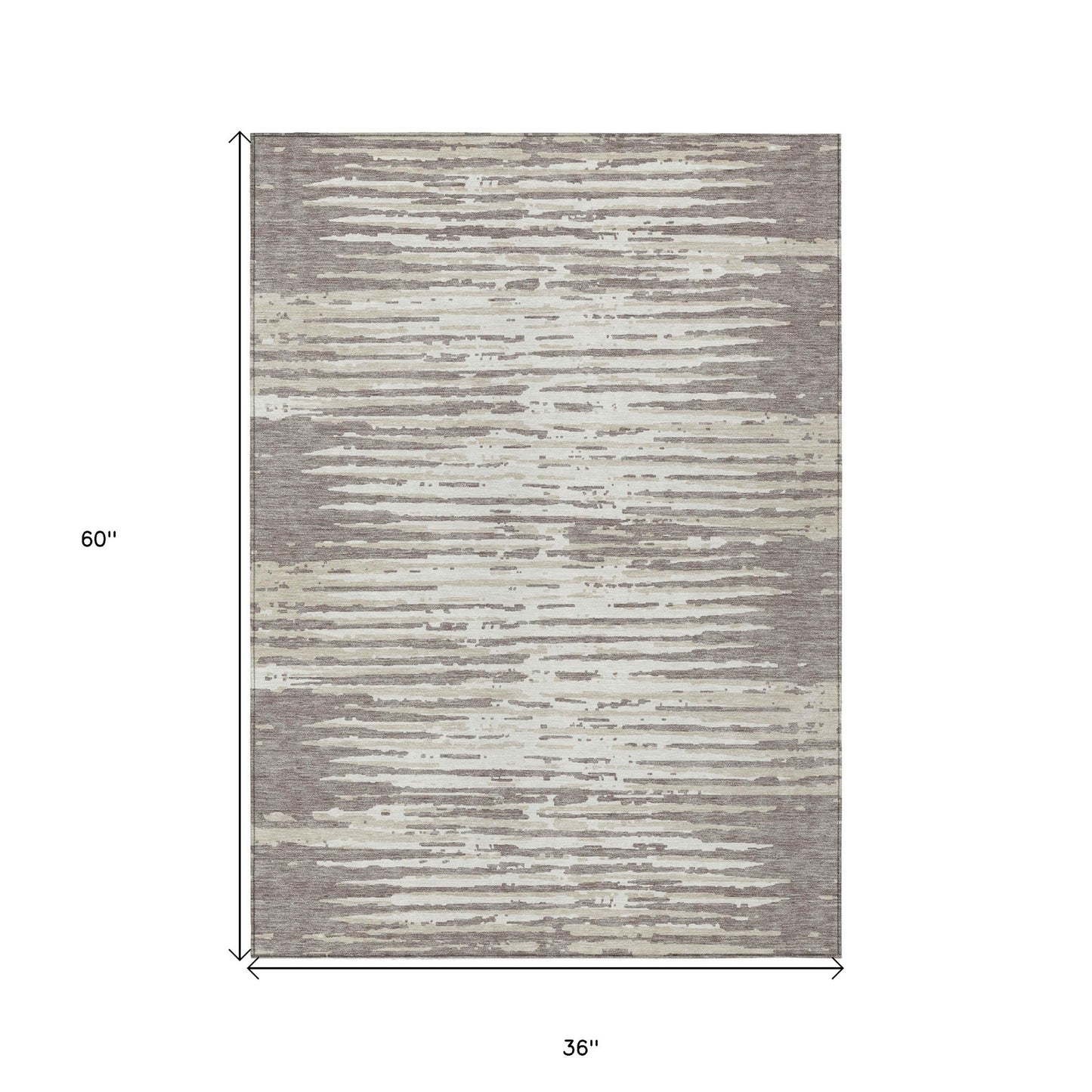 3' X 5' Taupe And Ivory Striped Washable Indoor Outdoor Area Rug-2