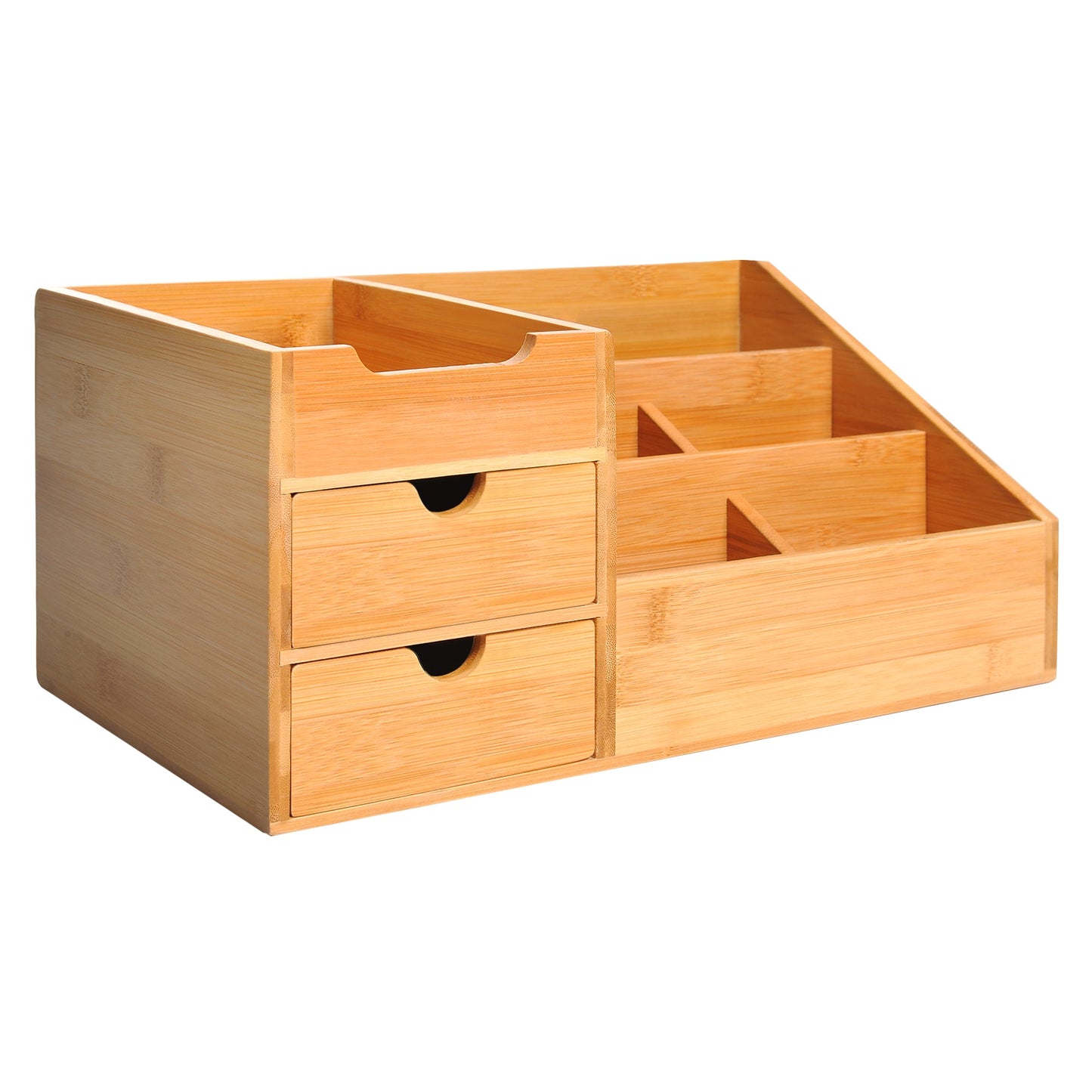 CoreOffice™ Organizer Holder Multi-Function Storage Caddy Drawers Home Office Stationary Supplies 7 Storage Compartments and 2 Drawers Natural Wood
