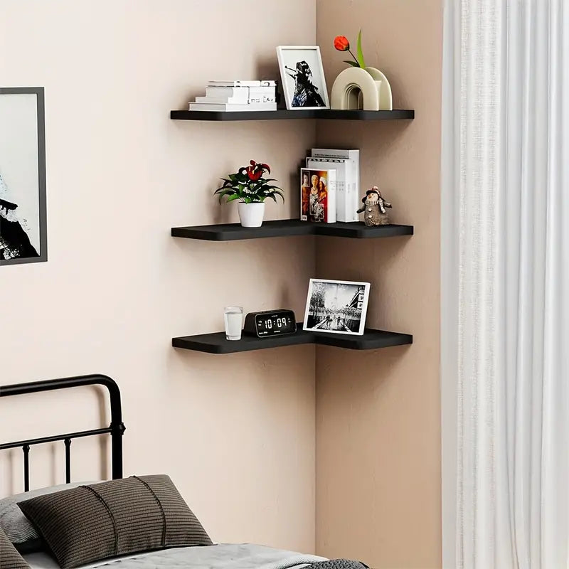 Contemporary Black Corner Floating Shelves - Set of 3-3