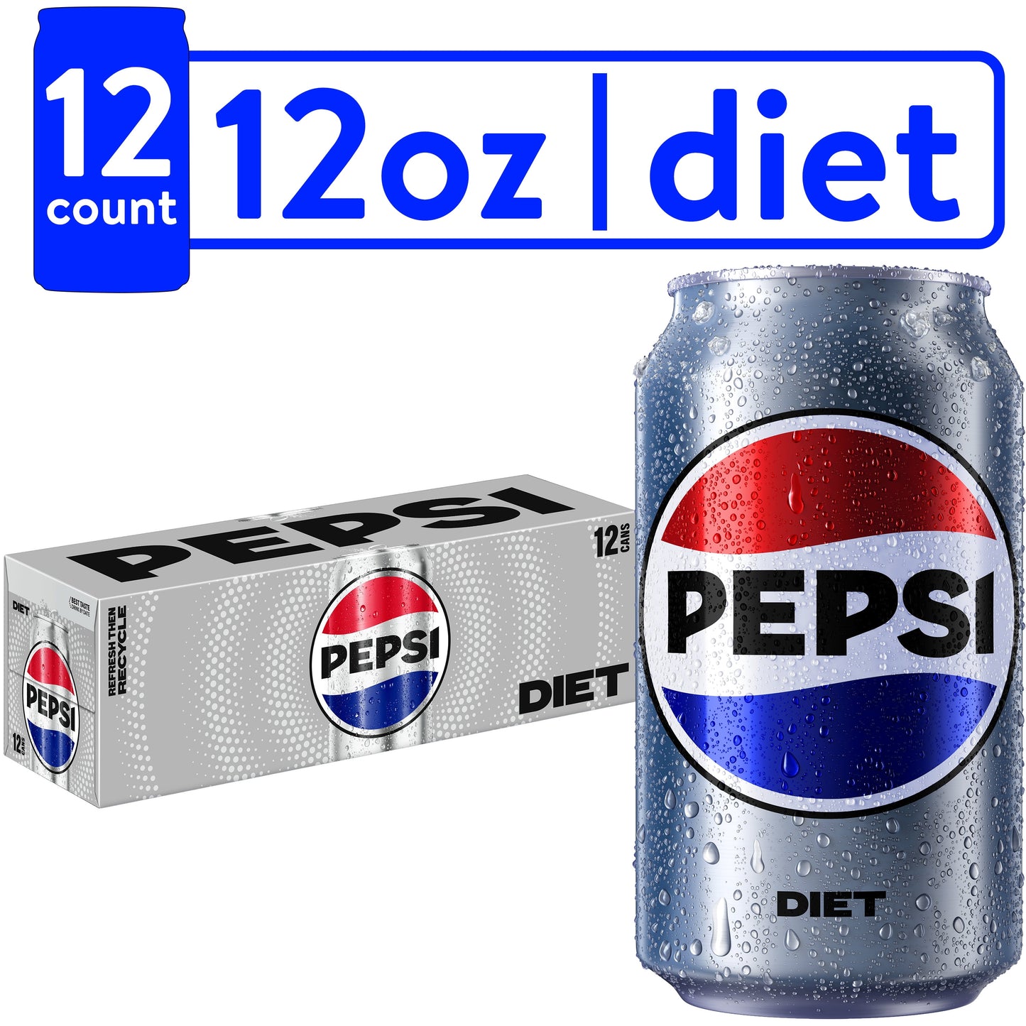 Diet Cola Soda Pop, 12 Fl Oz, 12 Pack Cans