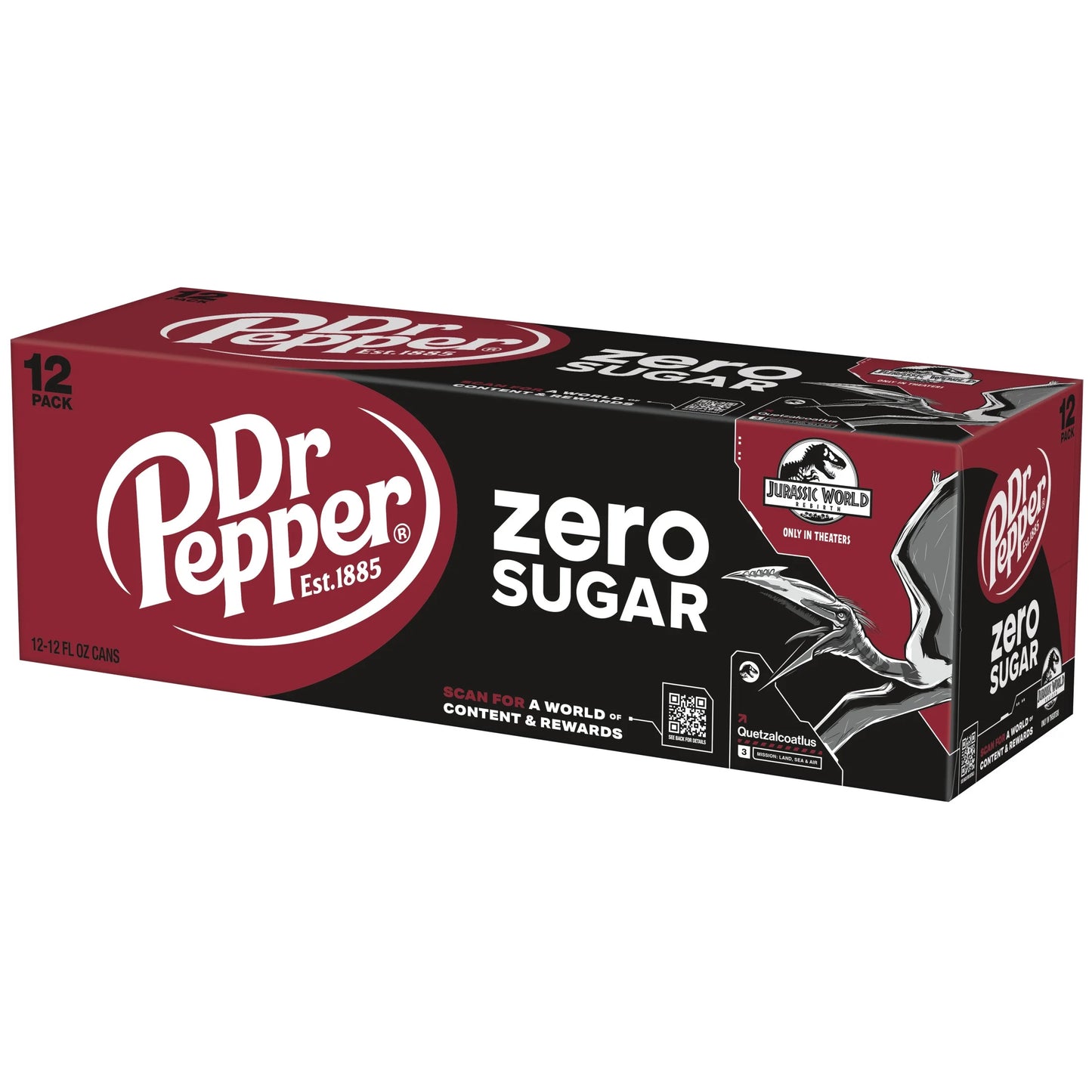 Dr Pepper Zero Sugar Soda Pop, 12 Fl Oz, 12 Pack Cans, Jurassic World Rebirth Limited Edition