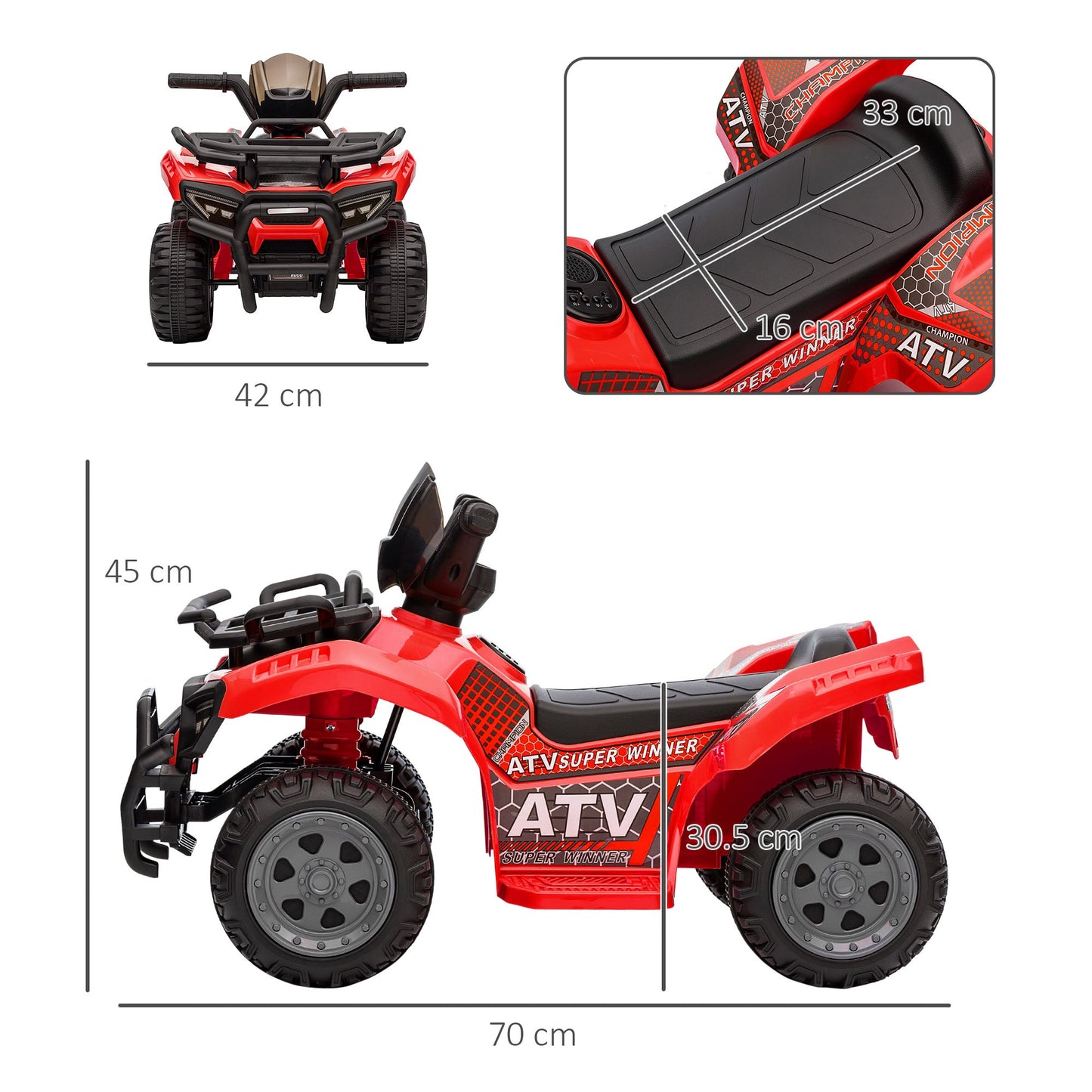 PlayPatch™ Kids Ride-on Four Wheeler ATV Car with Real Working Headlights, 6V Battery Powered Motorcycle for 18-36 Months, Red