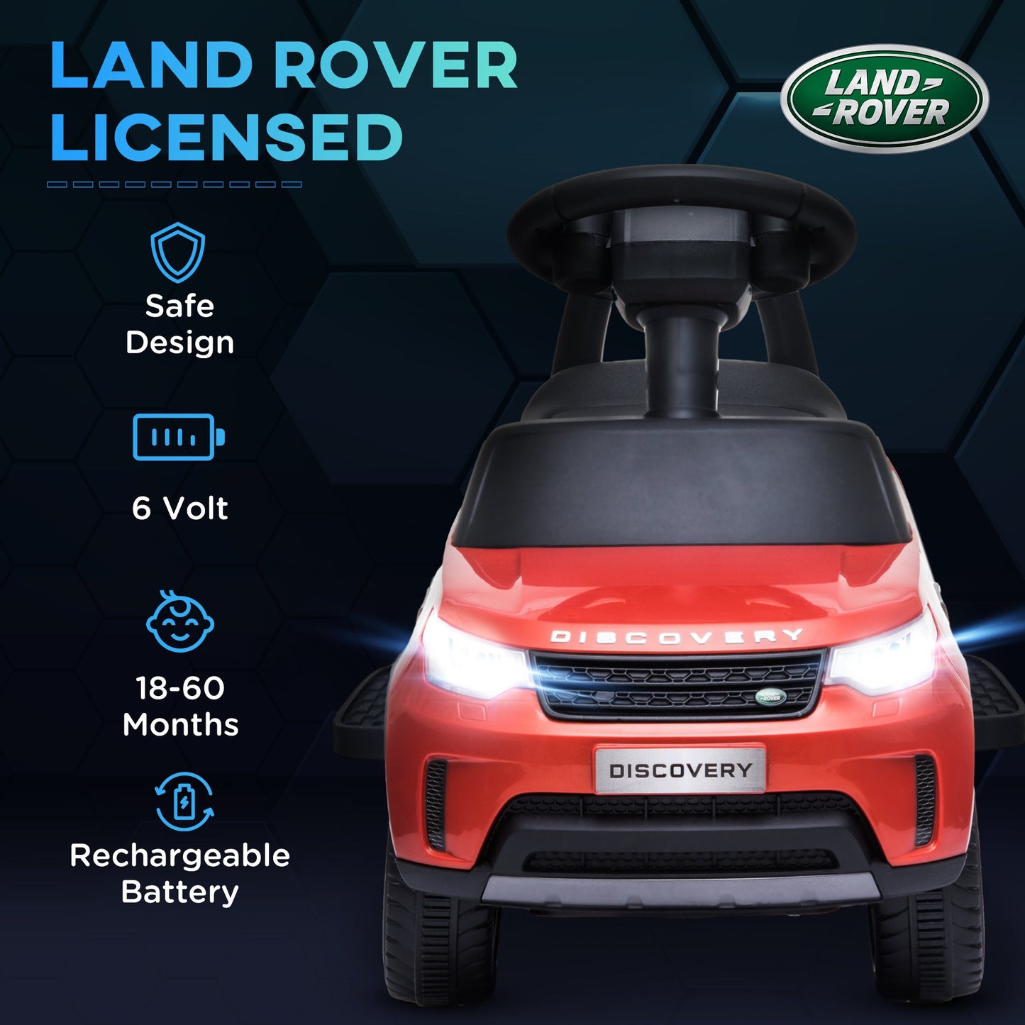 PlayPatch™ 2 in 1 Land Rover Licensed 6V Kids Electric Ride On Car Sliding Car w/ Headlights Music, for 18-60 Months Red