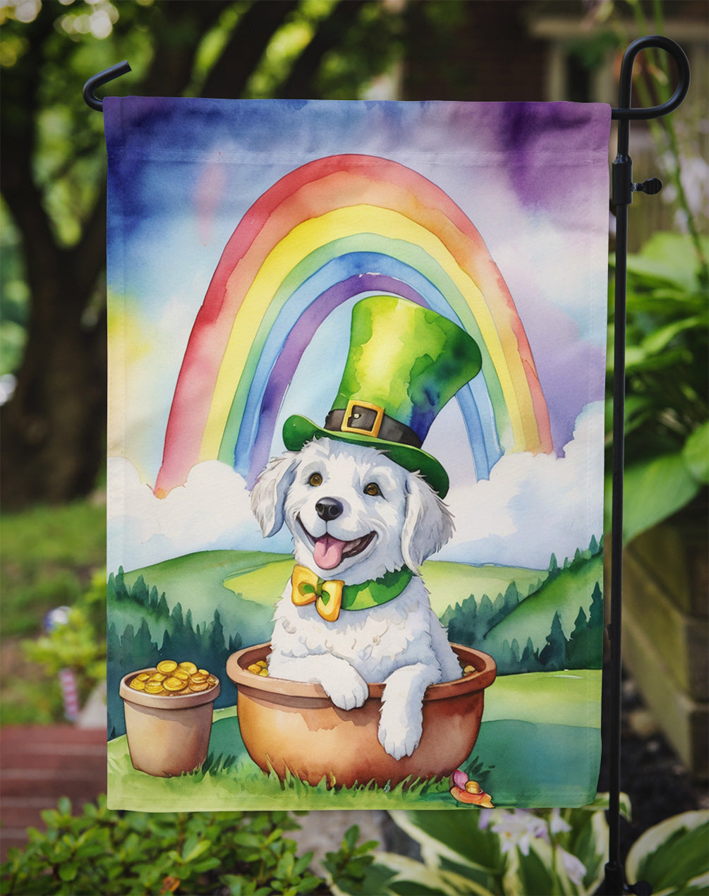 Kuvasz St Patrick's Day Garden Flag