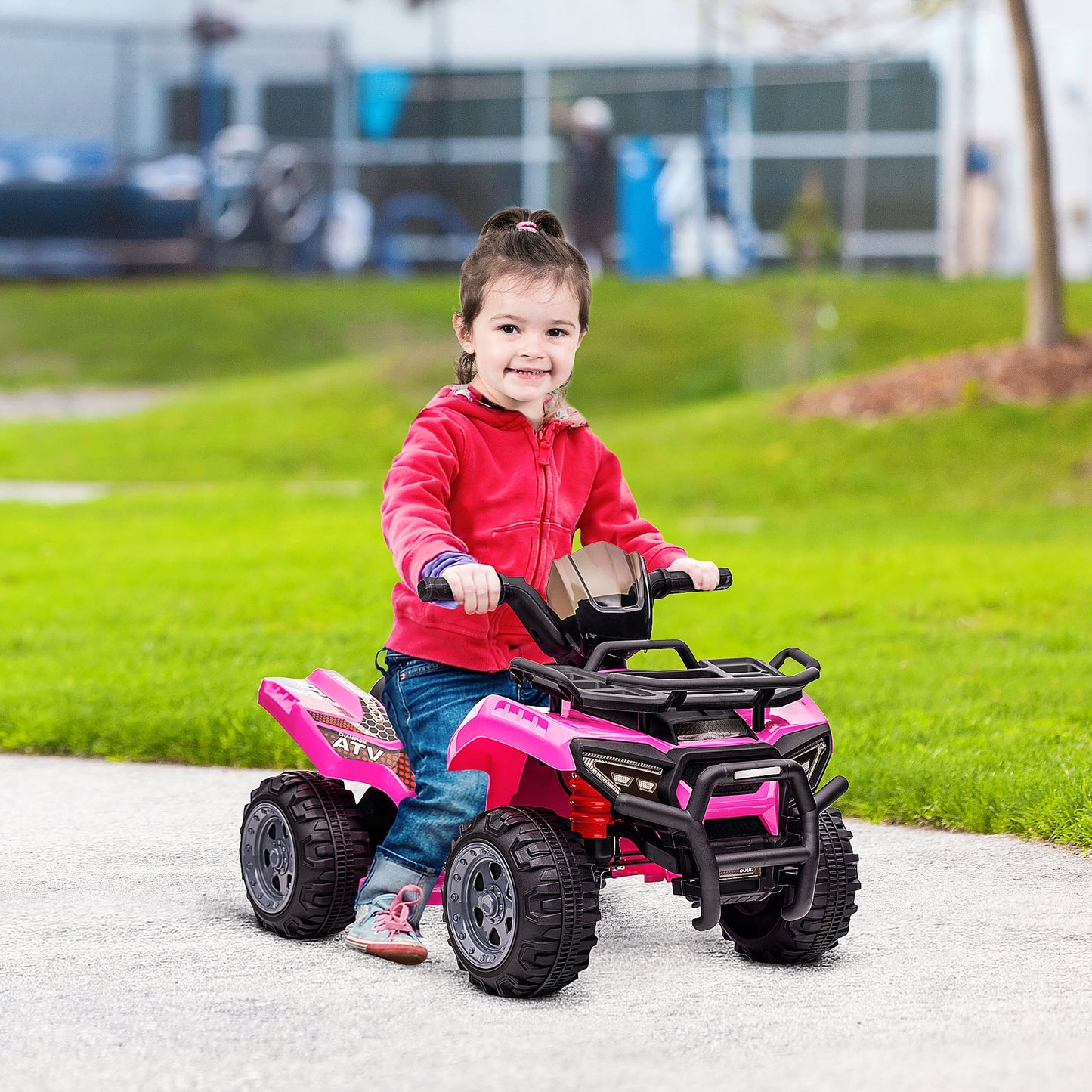 PlayPatch™ Kids Ride-on Four Wheeler ATV Car with Real Working Headlights, 6V Battery Powered Motorcycle for 18-36 Months, Pink