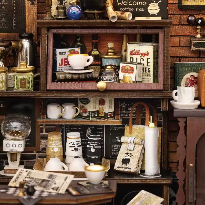 Magic Coffee Dollhouse Kit - Miniature Wizardi Roombox Kit-3
