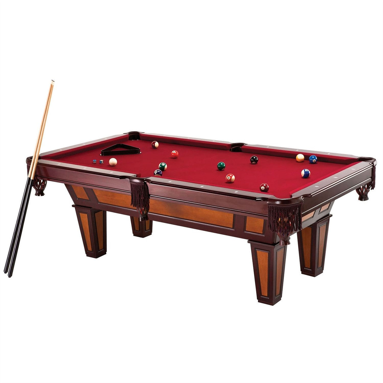 PlayPatch™ 7 Ft Pool Table with Red Burgundy Wool Top and Fringe Drop Pockets