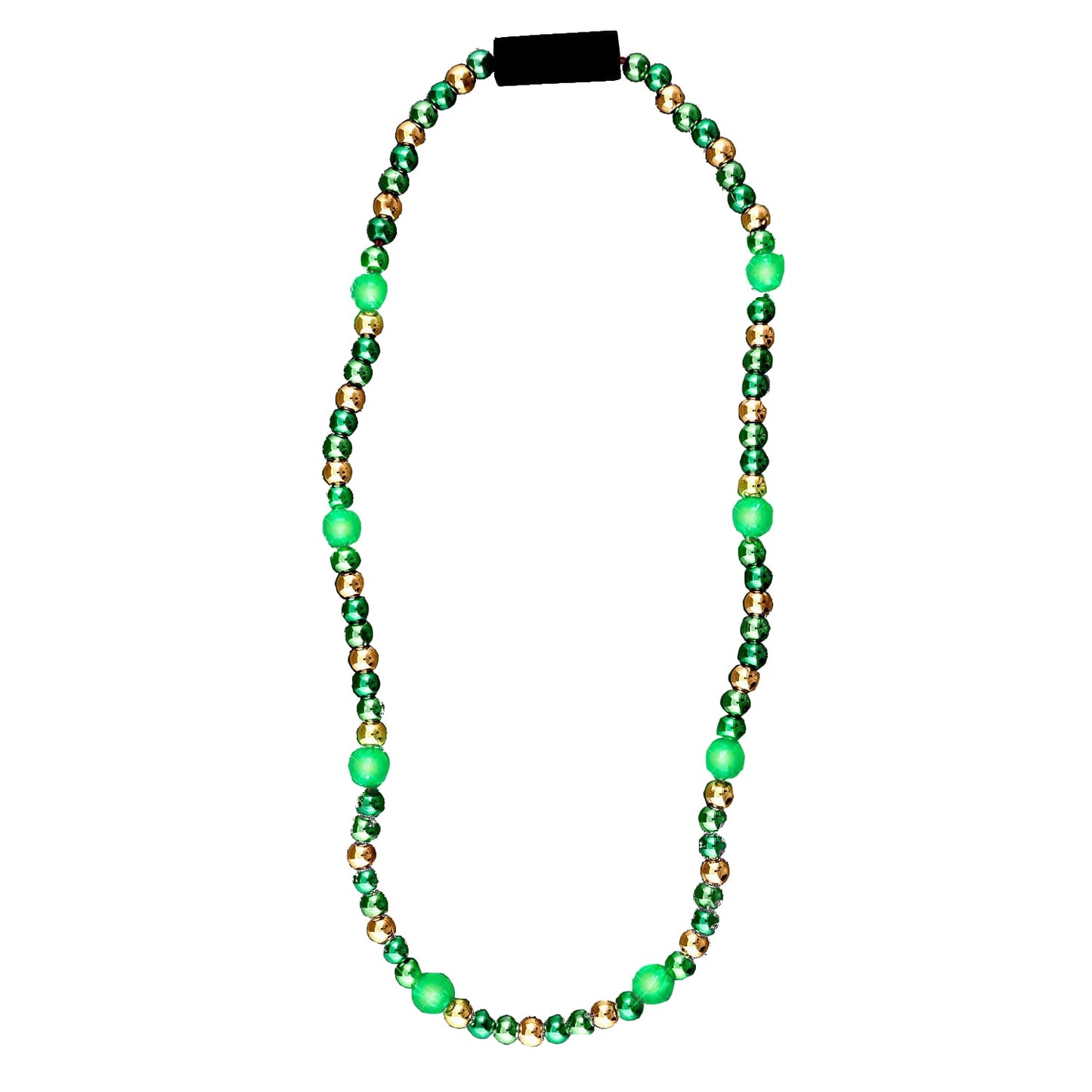 LED Necklace with Green and Gold Metallic Beads for St Patricks Day
