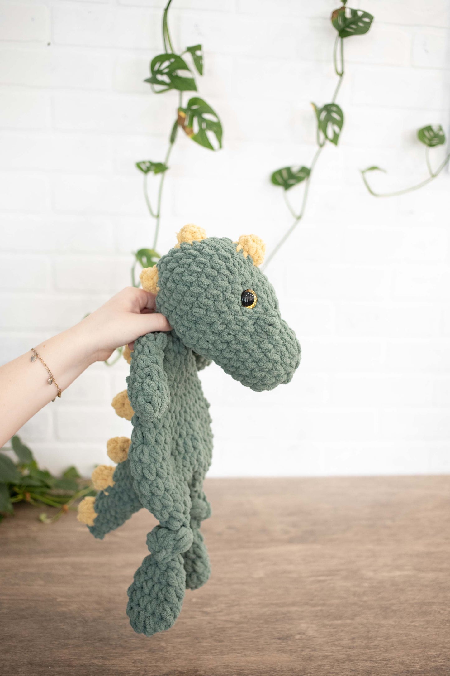 Dinosaur Lovey, Crochet Stuffed Animal, Dino Snuggler-2