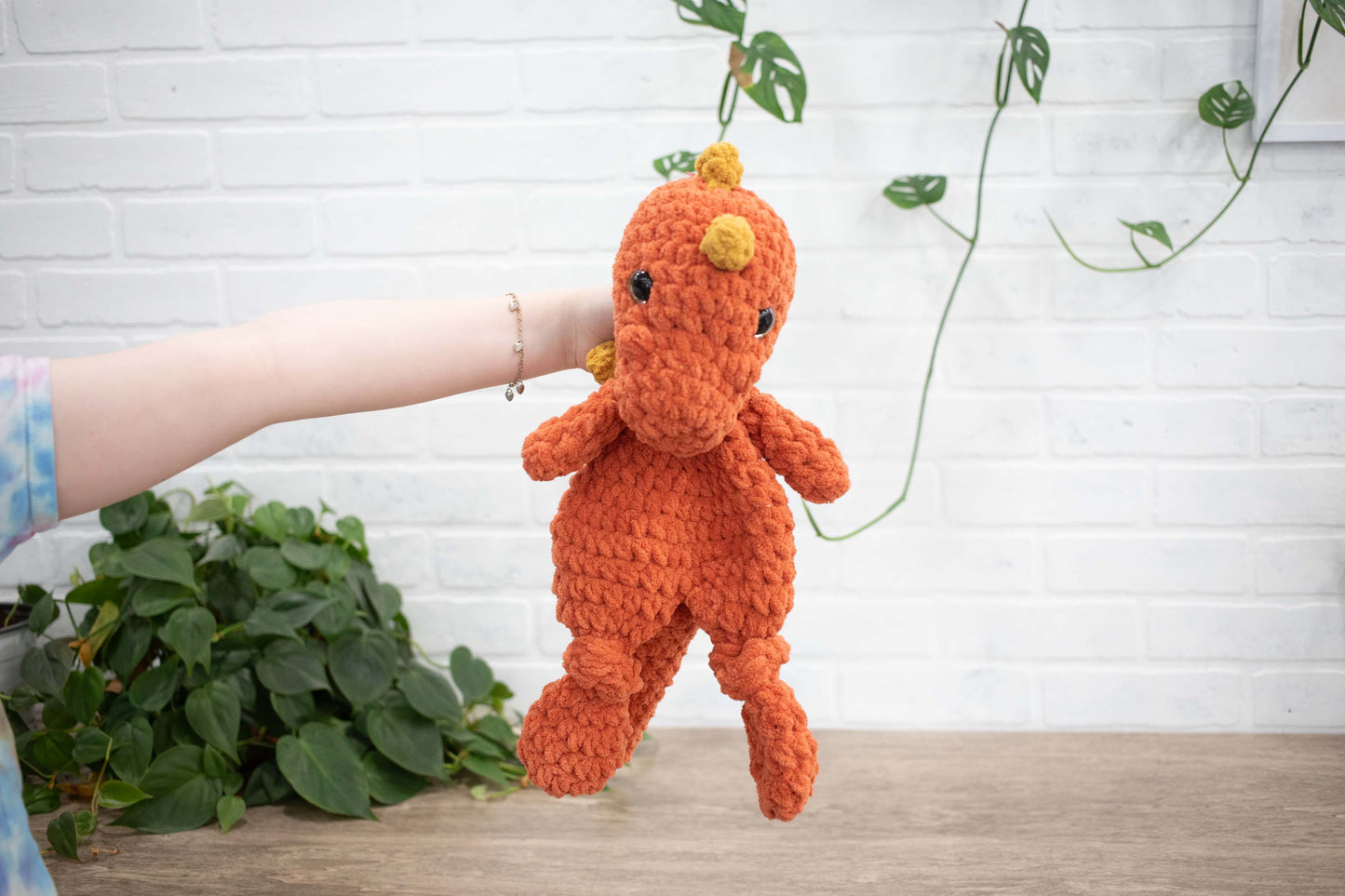 Dinosaur Lovey, Crochet Stuffed Animal, Dino Snuggler-3