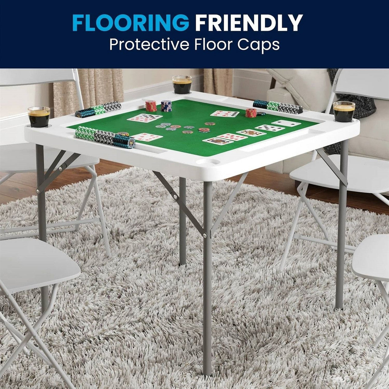 PlayPatch™ 4-Player Square Folding Card Game Poker Table w/ Green Felt Top and Cup Holders