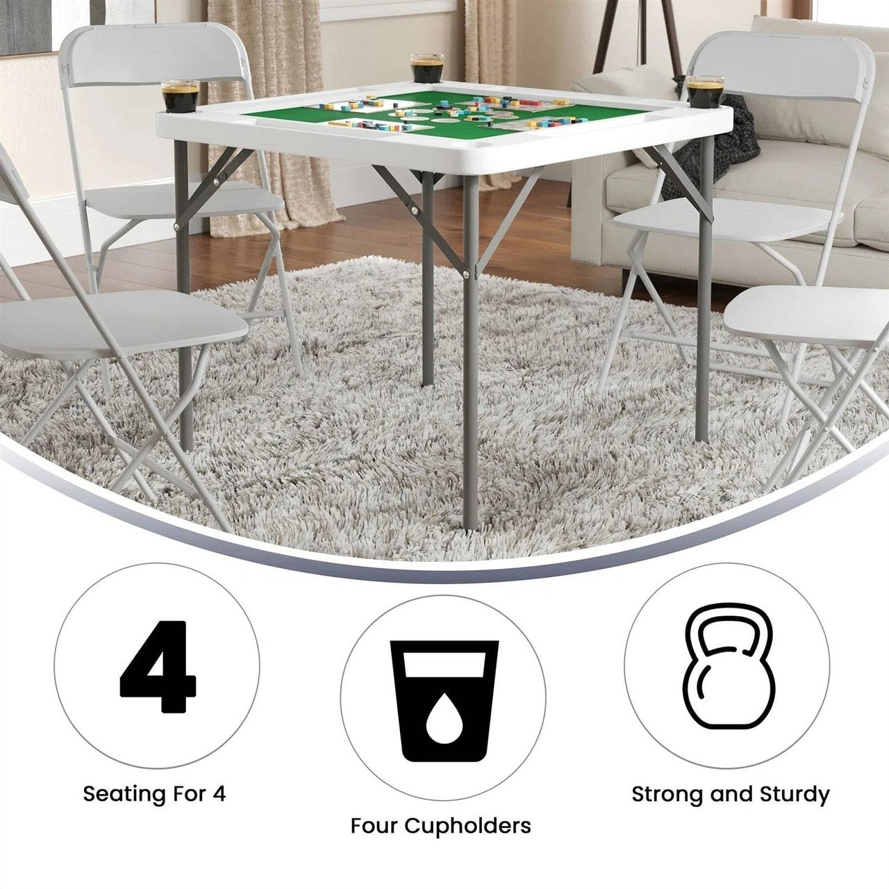 PlayPatch™ 4-Player Square Folding Card Game Poker Table w/ Green Felt Top and Cup Holders