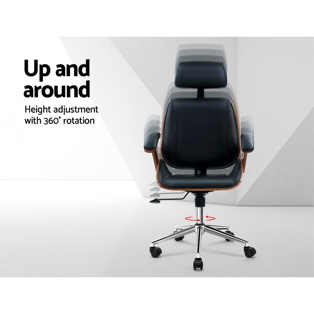 NNEDSZ Wooden Office Chair Computer Gaming Chairs Executive Leather Black