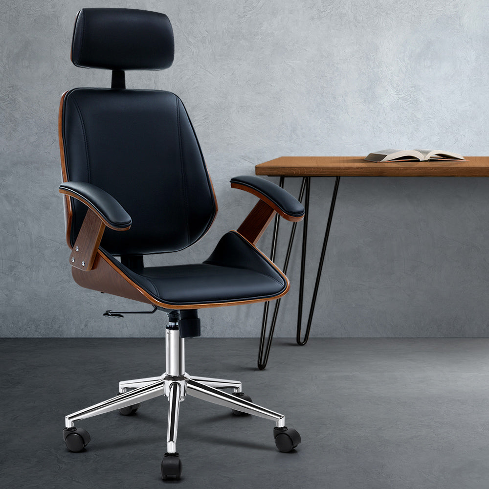 NNEDSZ Wooden Office Chair Computer Gaming Chairs Executive Leather Black