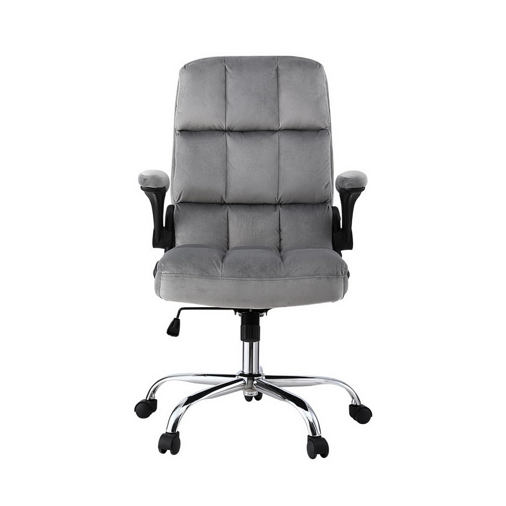 NNEDSZ Artiss Office Chair Velvet Seat Racing Gaming Computer Desk Chairs Armrest Grey