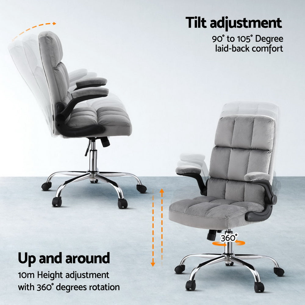 NNEDSZ Artiss Office Chair Velvet Seat Racing Gaming Computer Desk Chairs Armrest Grey