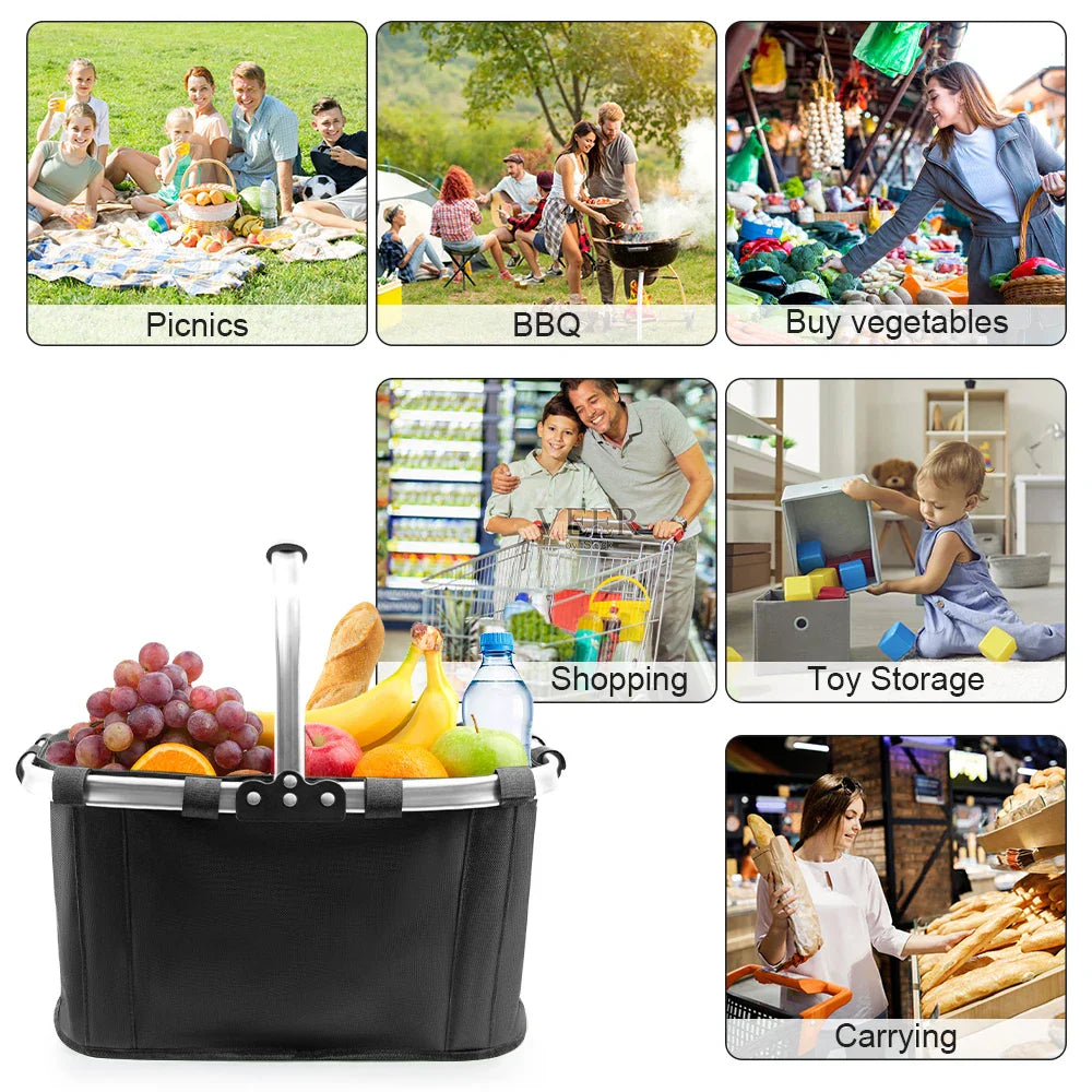 Foldable Grocery Basket with Handle for Shopping & Picnic-4