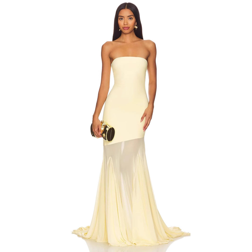 Strapless Bodycon Mesh Dress For Women, Fitted, Solid Color, SoHo, BYMANYC New York.