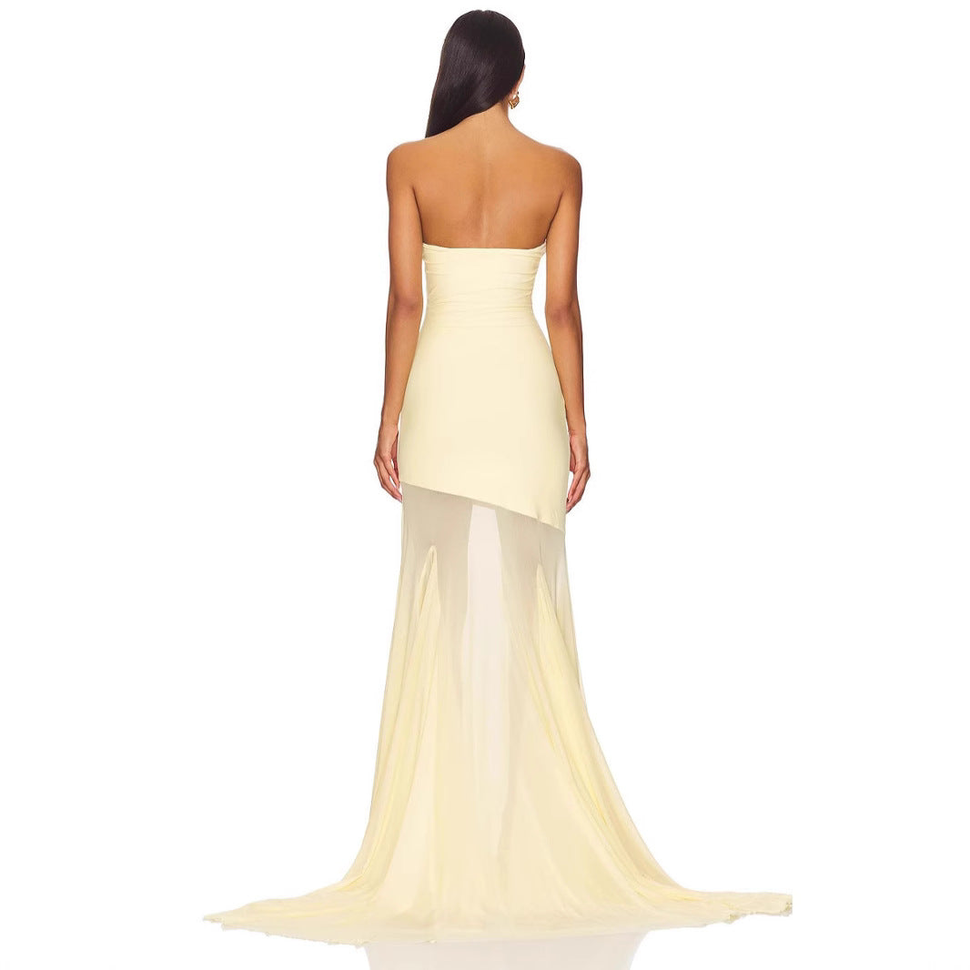 Strapless Bodycon Mesh Dress For Women, Fitted, Solid Color, SoHo, BYMANYC New York.