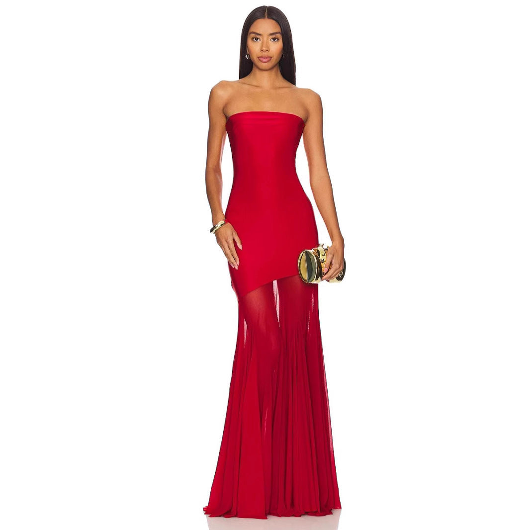 Strapless Bodycon Mesh Dress For Women, Fitted, Solid Color, SoHo, BYMANYC New York.