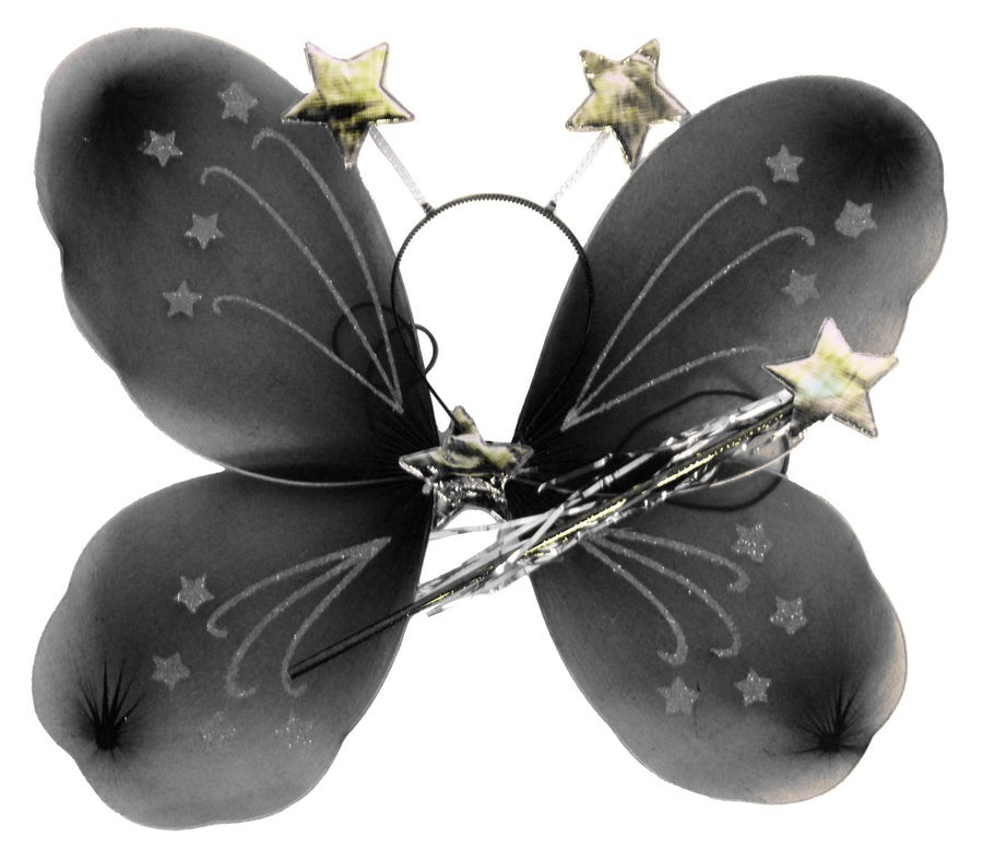 NNEDSZ Girls Kids Angel Fairy Butterfly Wing Fancy Princess Costume Party Prop - Black