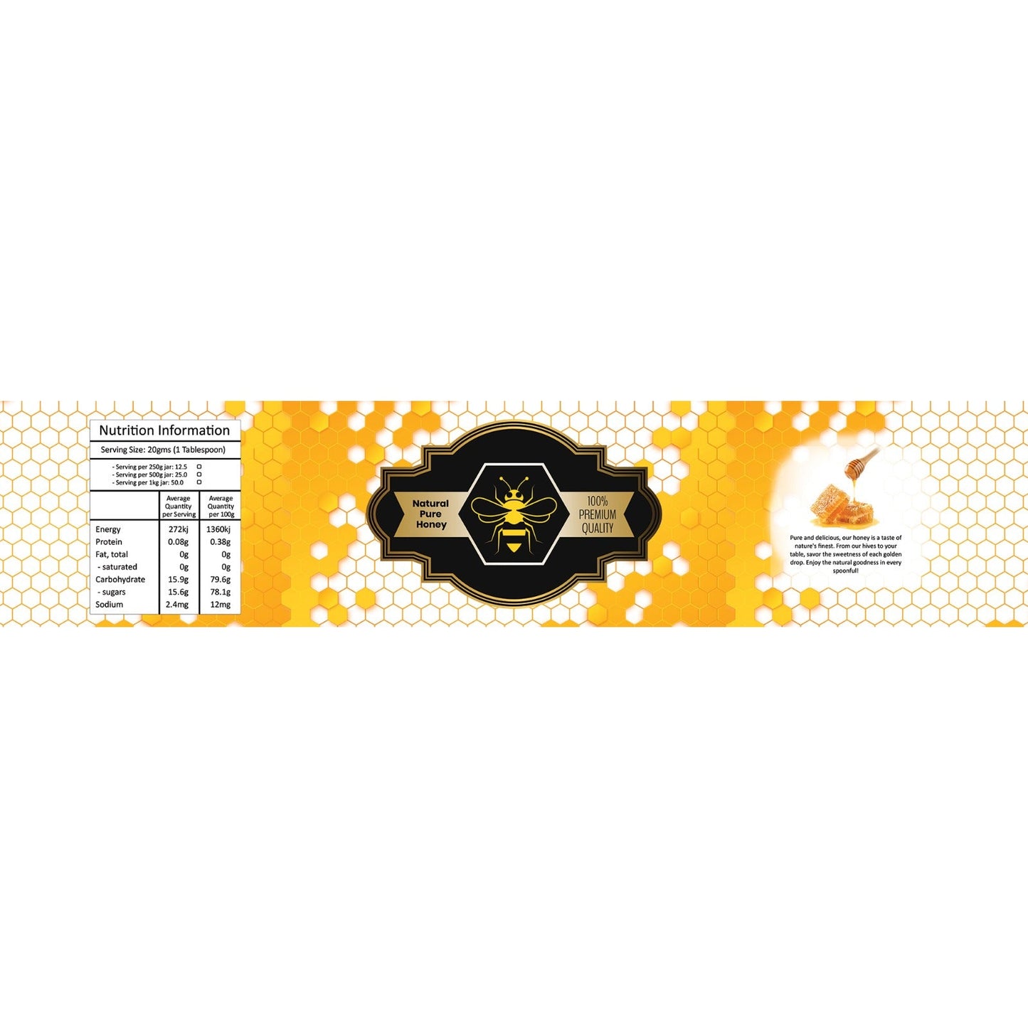 Honey Labels Long with Nutritional Facts Small 20 x 4.5 cm-2