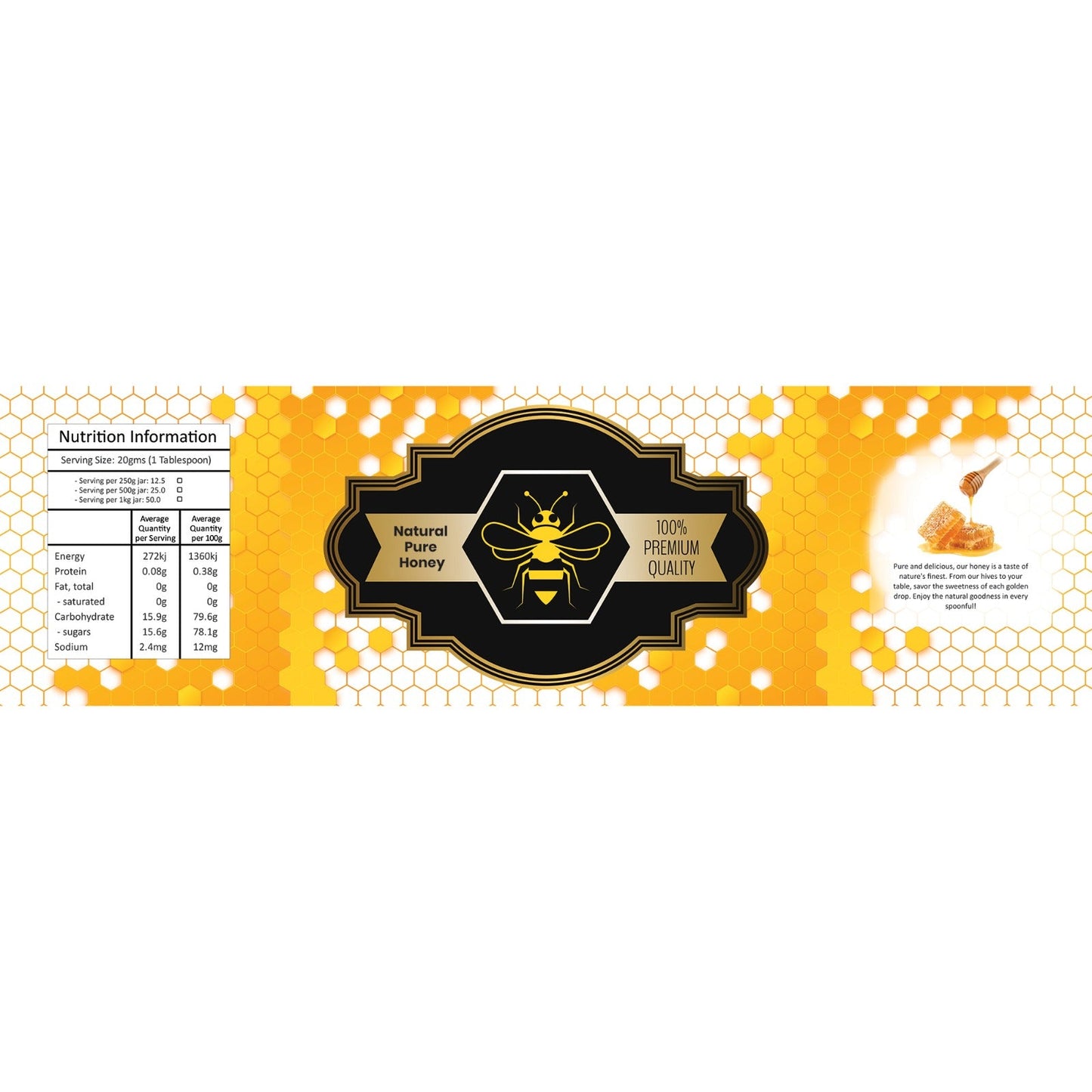 Honey Labels Long with Nutritional Facts Small 20 x 4.5 cm-1
