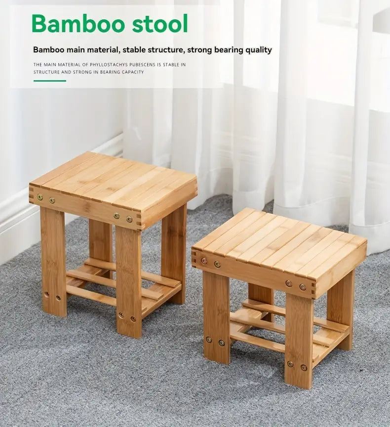 Bamboo Children's Small Stool - Square Shape, 25cm High-3