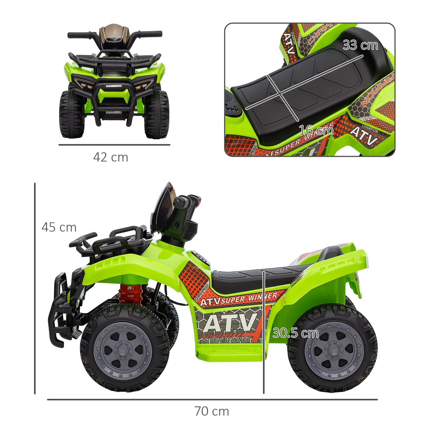 PlayPatch™ Kids Ride-on Four Wheeler ATV Car with Real Working Headlights, 6V Battery Powered Motorcycle for 18-36 Months, Green